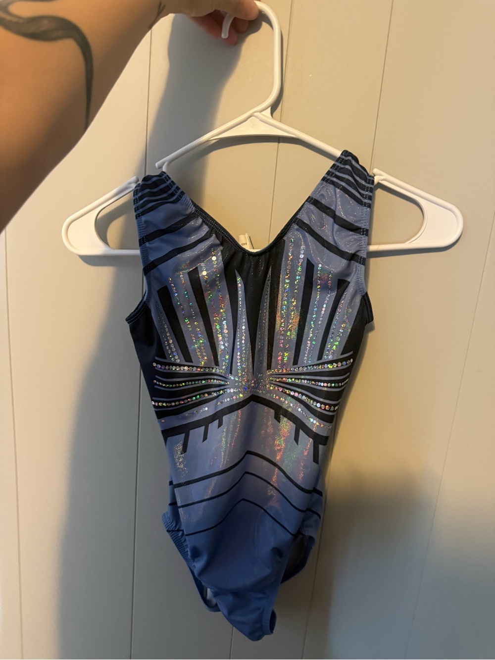 GK Blue and Black Sparkle Dance Leotard